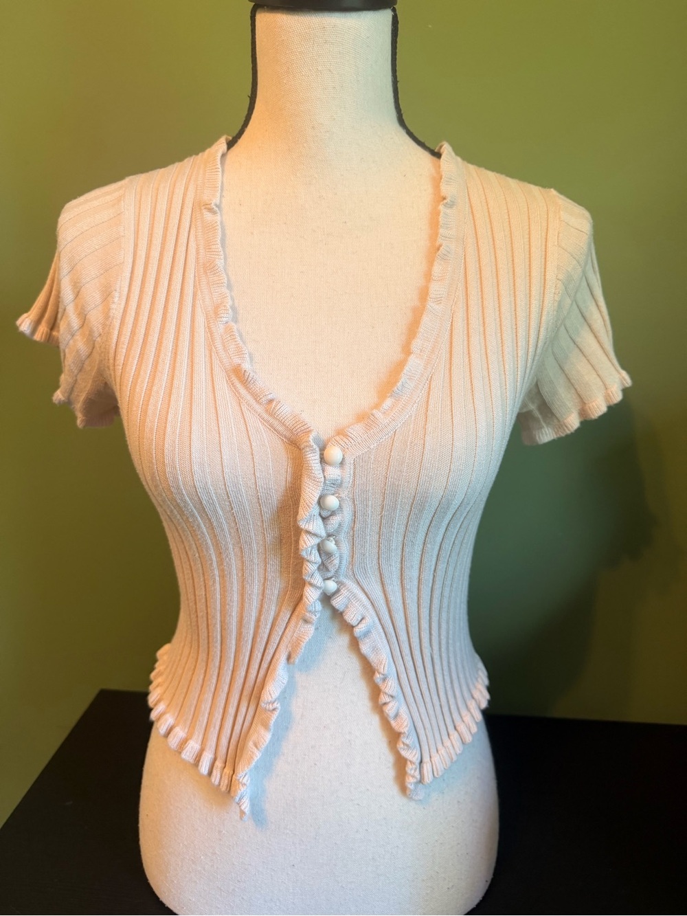 Ribbed Short-Sleeve Cardigan - Cream